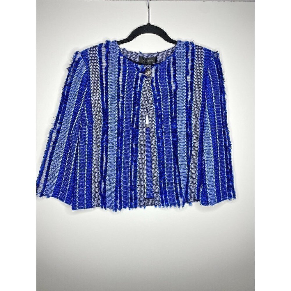 NEW St John Jacket Size 8 Women's Damik Fil Coupé Overcoat In Jaya Blue Multi